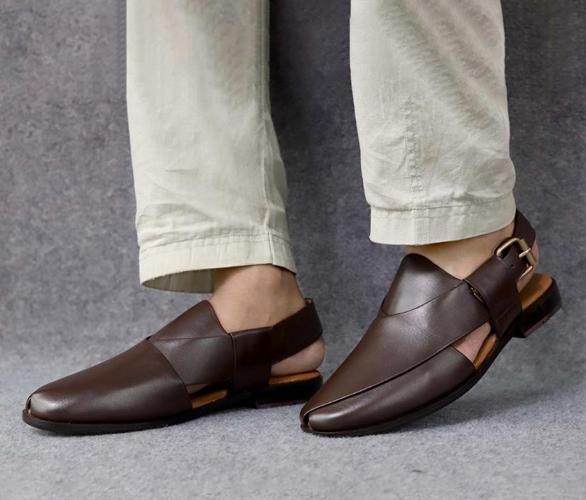 Brown Peshawari Chappal Handmade Round Shape