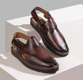 Leather Peshawari Chappal Brown Handmade Round Shape
